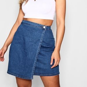 Boohoo Wrap Denim Skirt